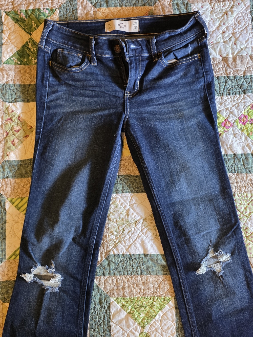 Hollister Dark Blue Straight-Leg Jeans with Knee Distressing
